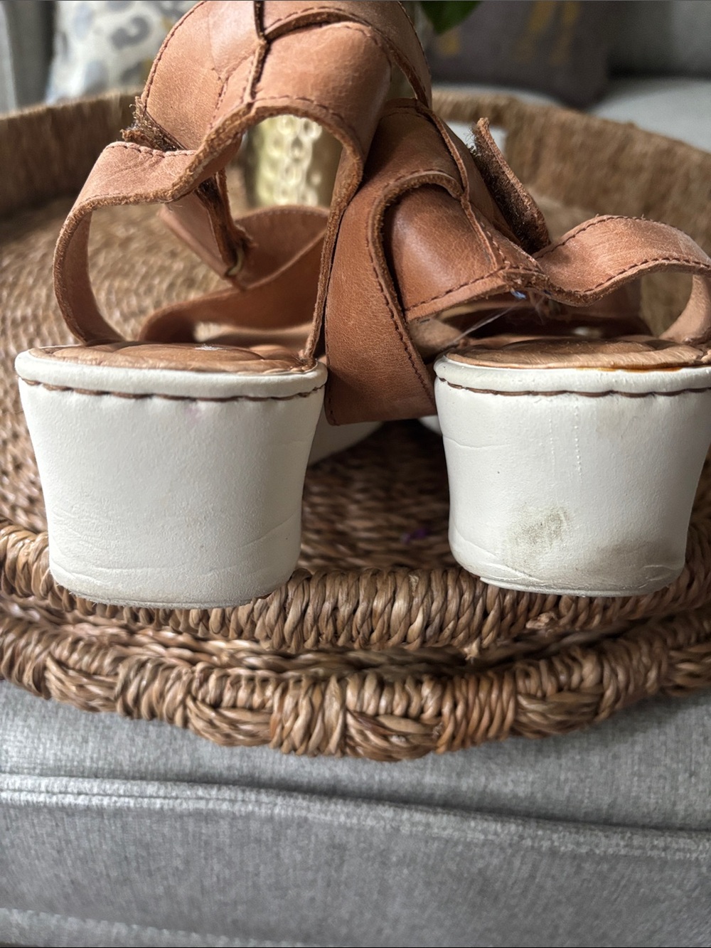 Born Tan Leather Platform Strappy Sandals - Picture 8 of 9